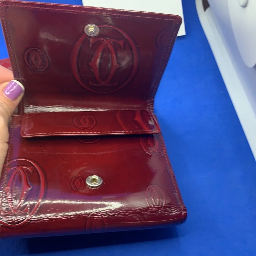 CARTIER Red Patent‎ Leather Embossed Happy Birthday Compact Wallet
